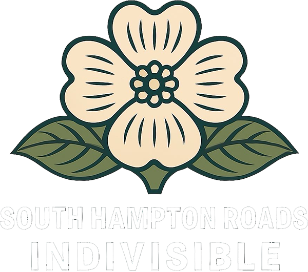 A stylized flower illustration with six petals and two leaves, above the text "SOUTH HAMPTON ROADS INDIVISIBLE" in bold white letters.