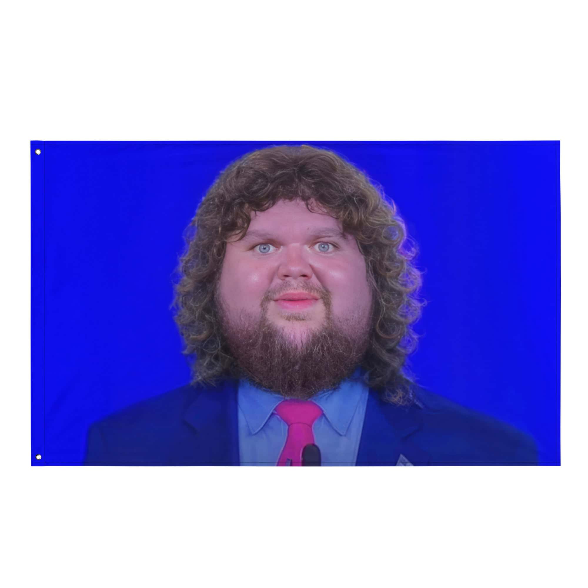 Man with curly hair and beard at March 4 Democracy event against authoritarianism and for democracy.