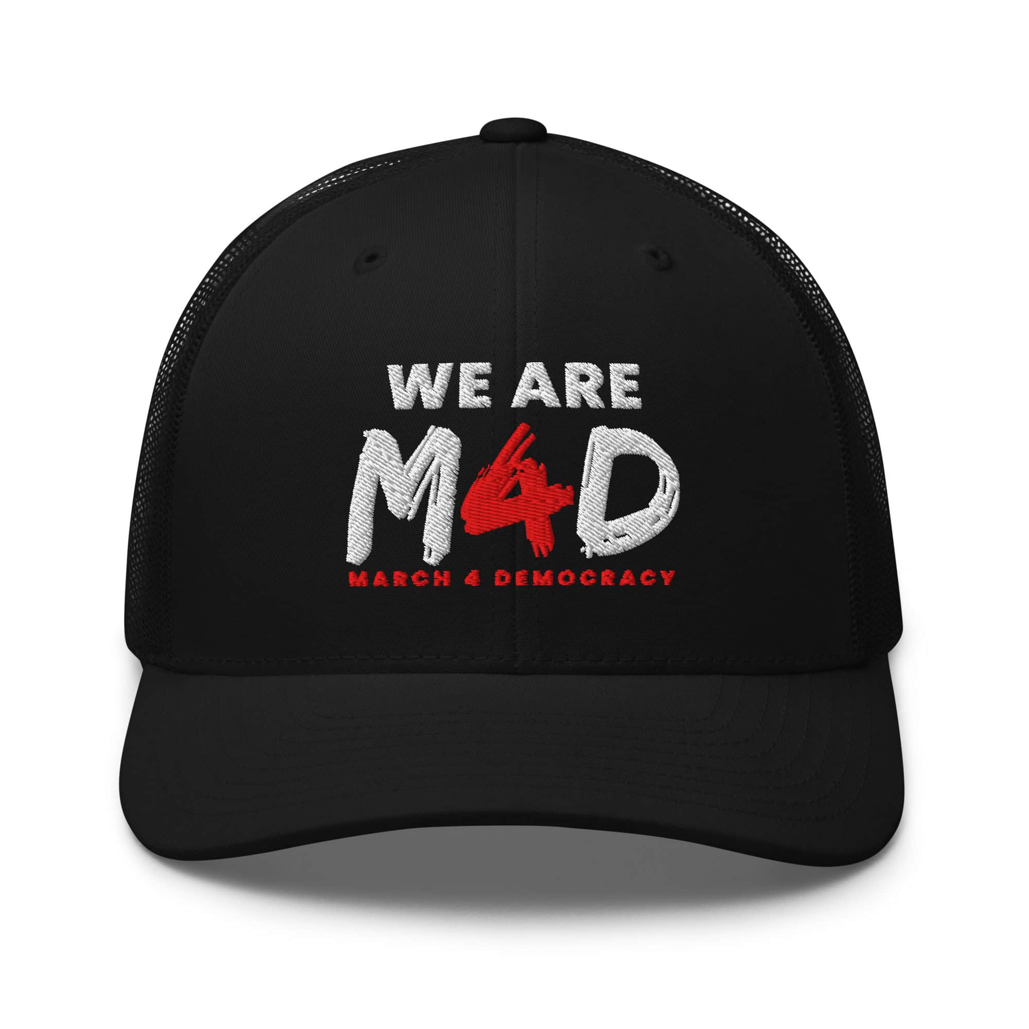 Supporters wearing "We Are M4D" March 4 Democracy hats at rally for democracy and voting rights.