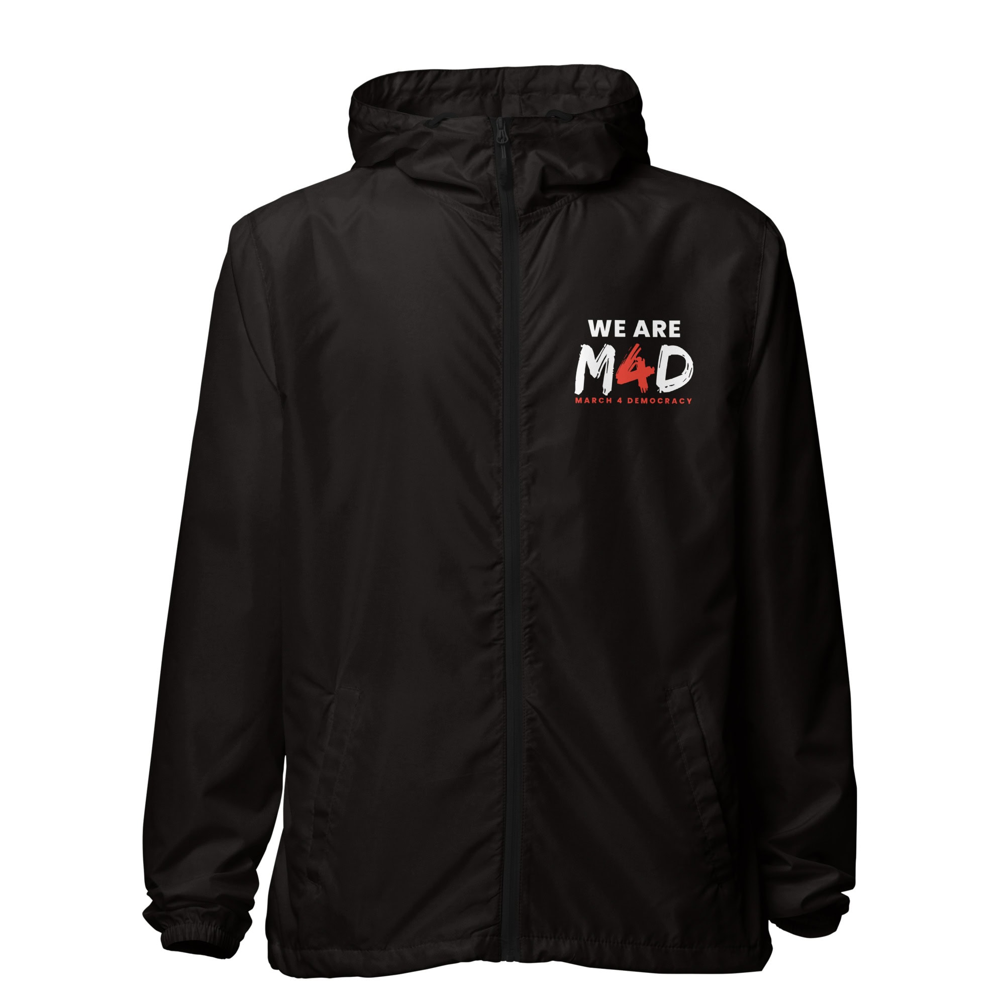1. Black hoodie with "We Are M4D March 4 Democracy" logo for political activism.