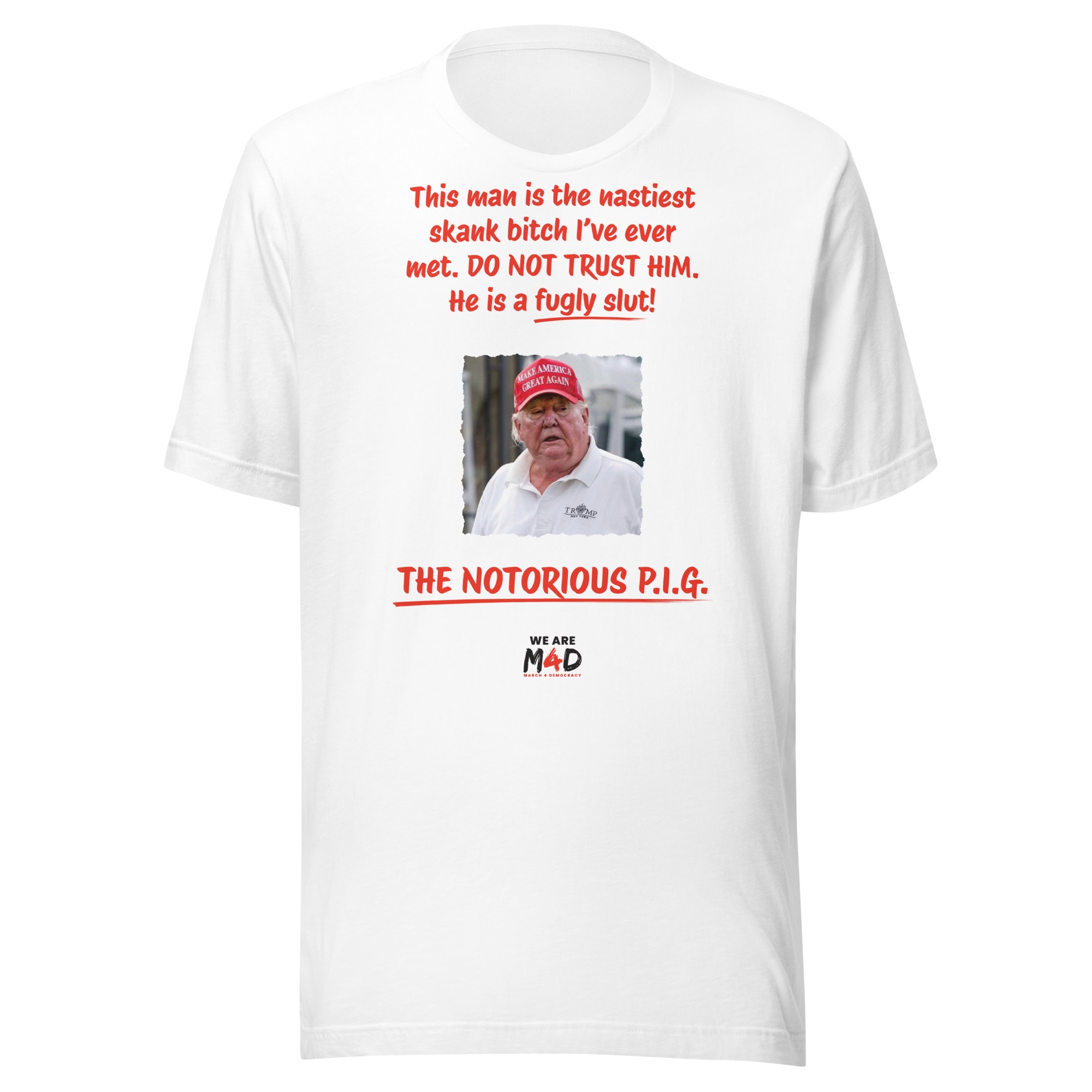 1. Man wearing a "Make America Great Again" hat, protest T-shirt, political activism.