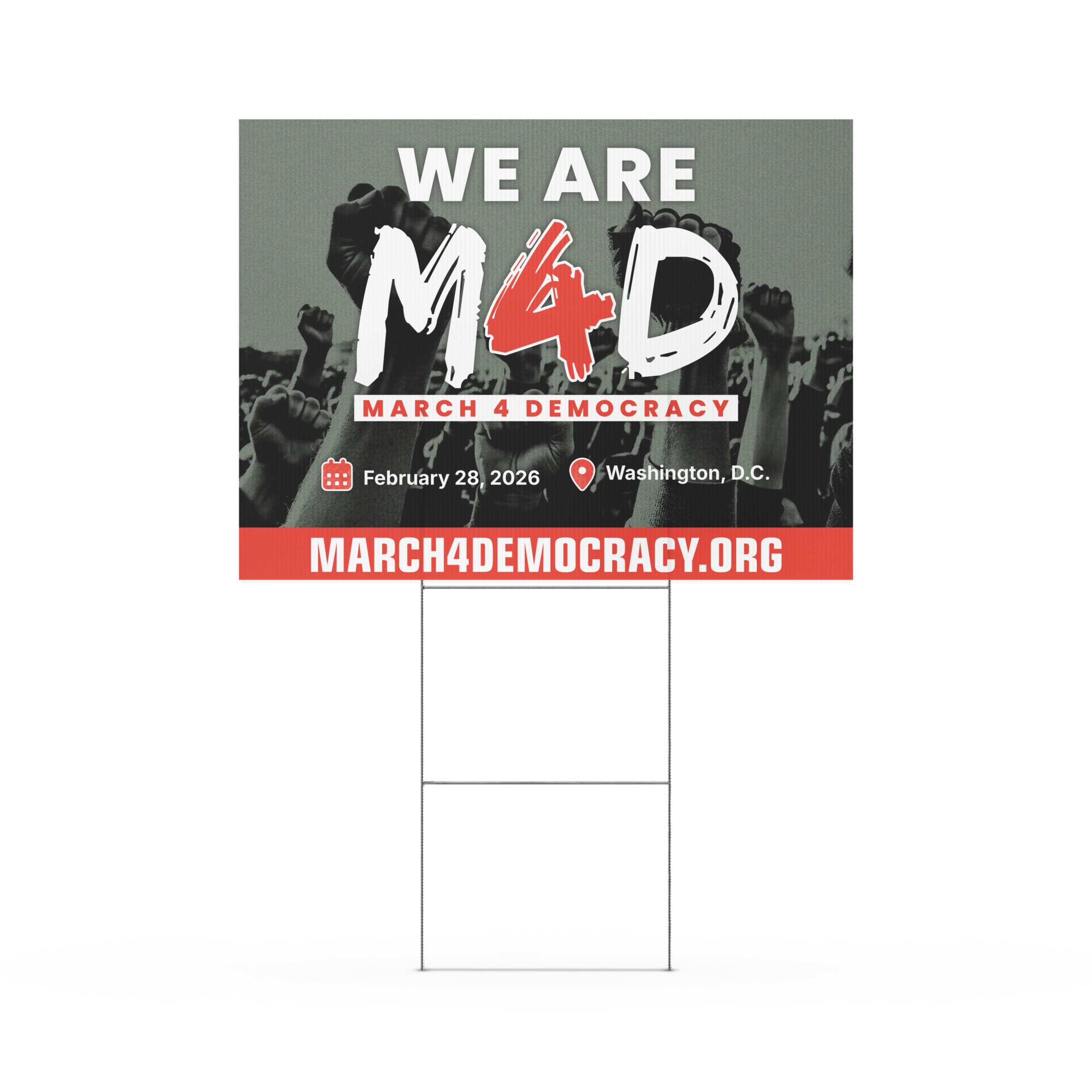 Supporters rallying for democracy at March 4 Democracy protest in Washington D.C. on February 28, 2026.