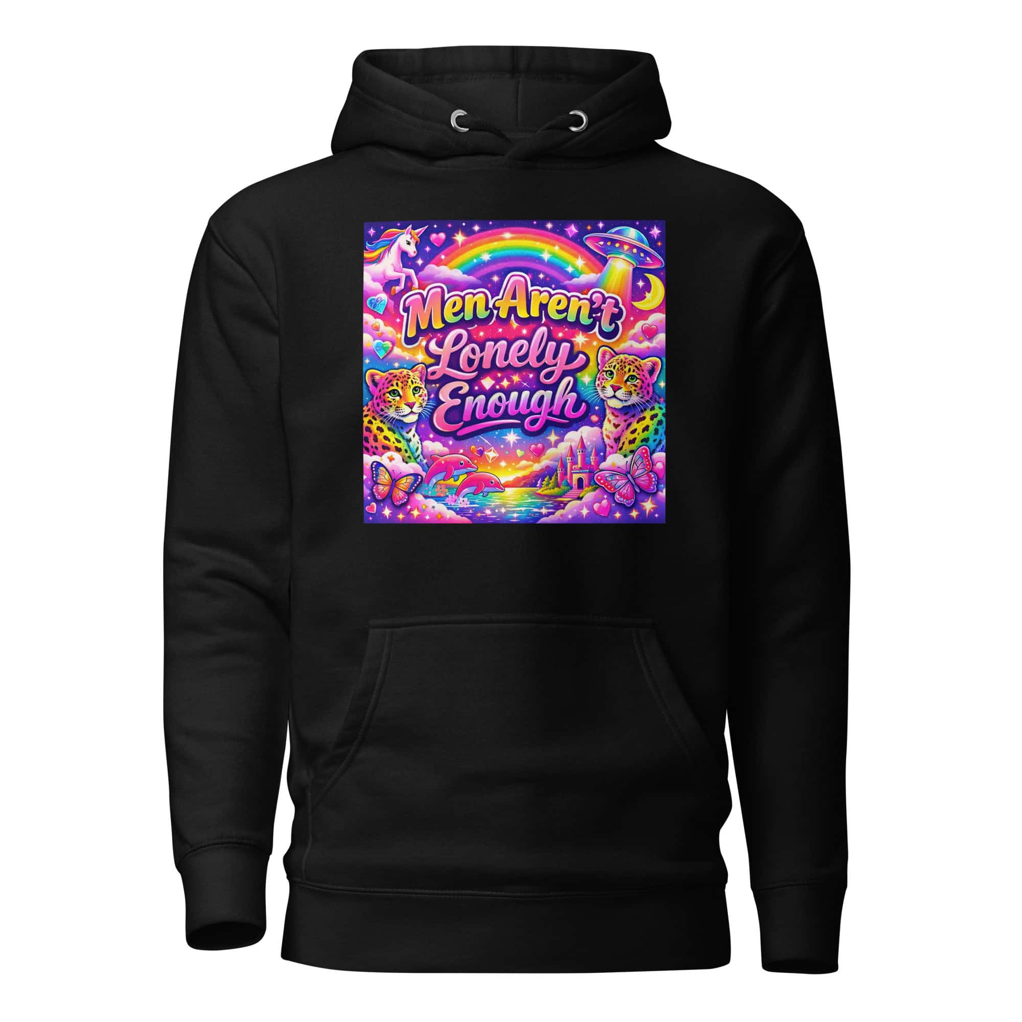 Unicorn, rainbows, and colorful design on hoodie promoting March 4 Democracy movement.