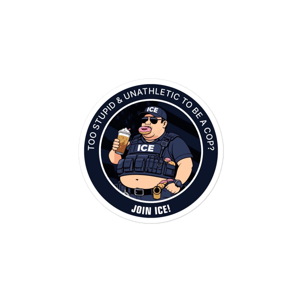 Alcohol consumption illustration at a protest, featuring a cartoon officer with donuts and beer.