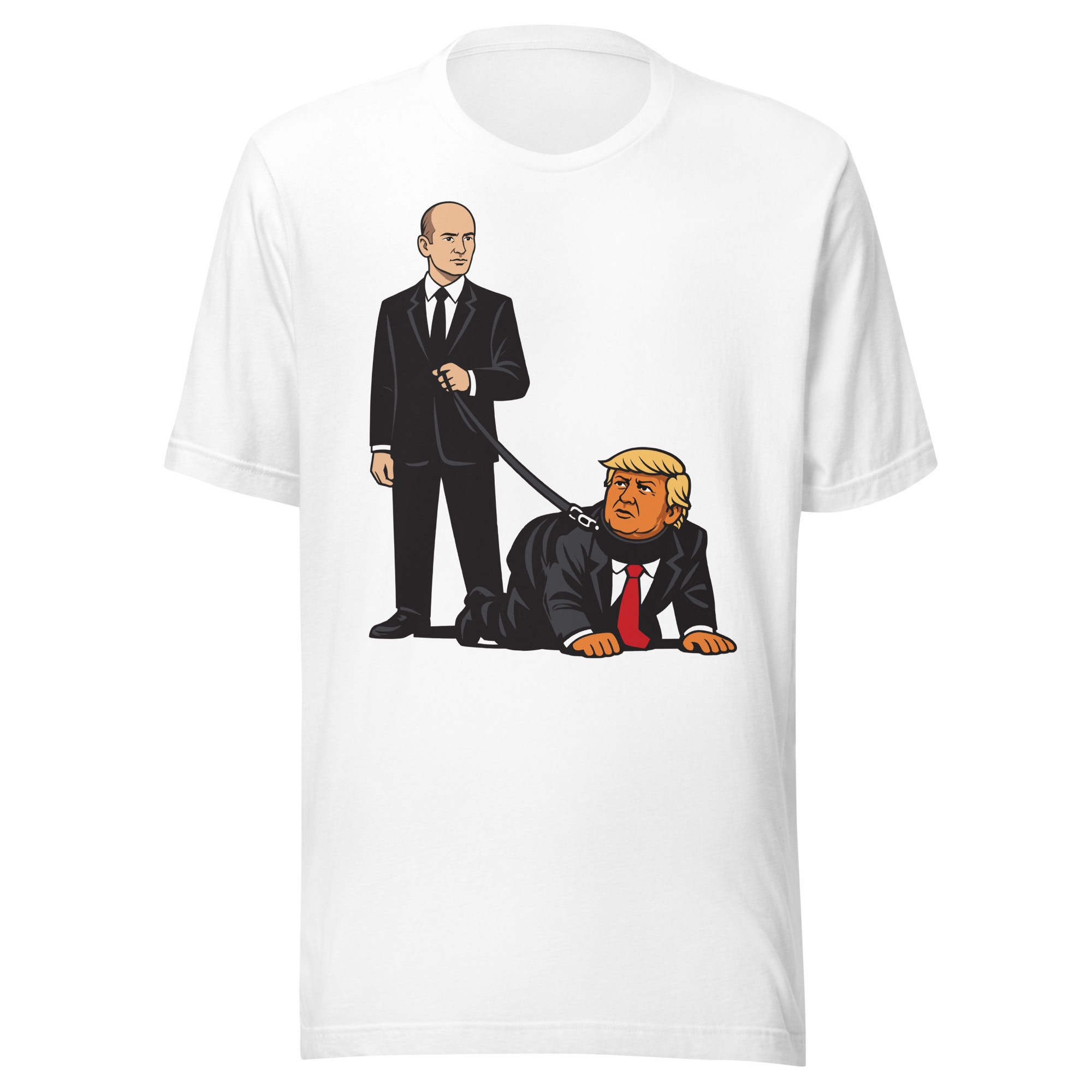 Corrupt politician illustration on white T-shirt, anti-Trump protest shirt design.