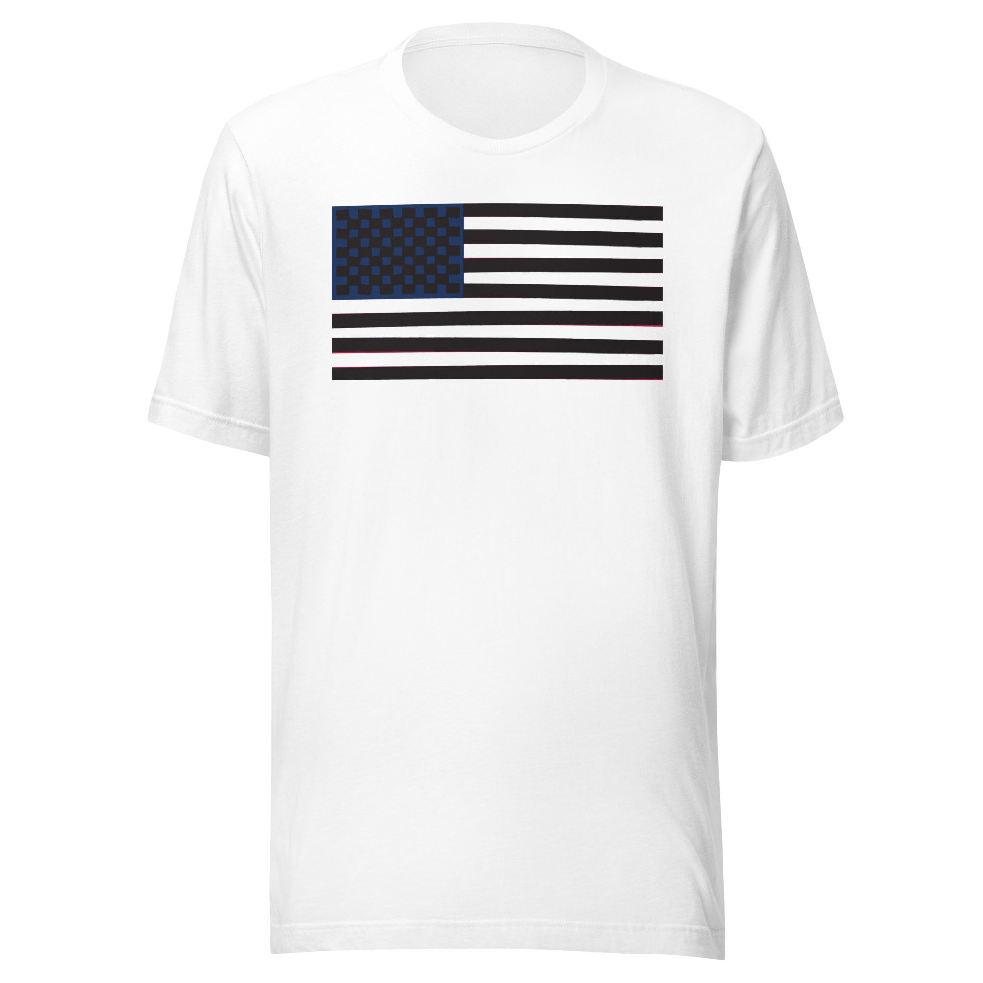 Black and white American flag T-shirt celebrating democracy and voting rights.