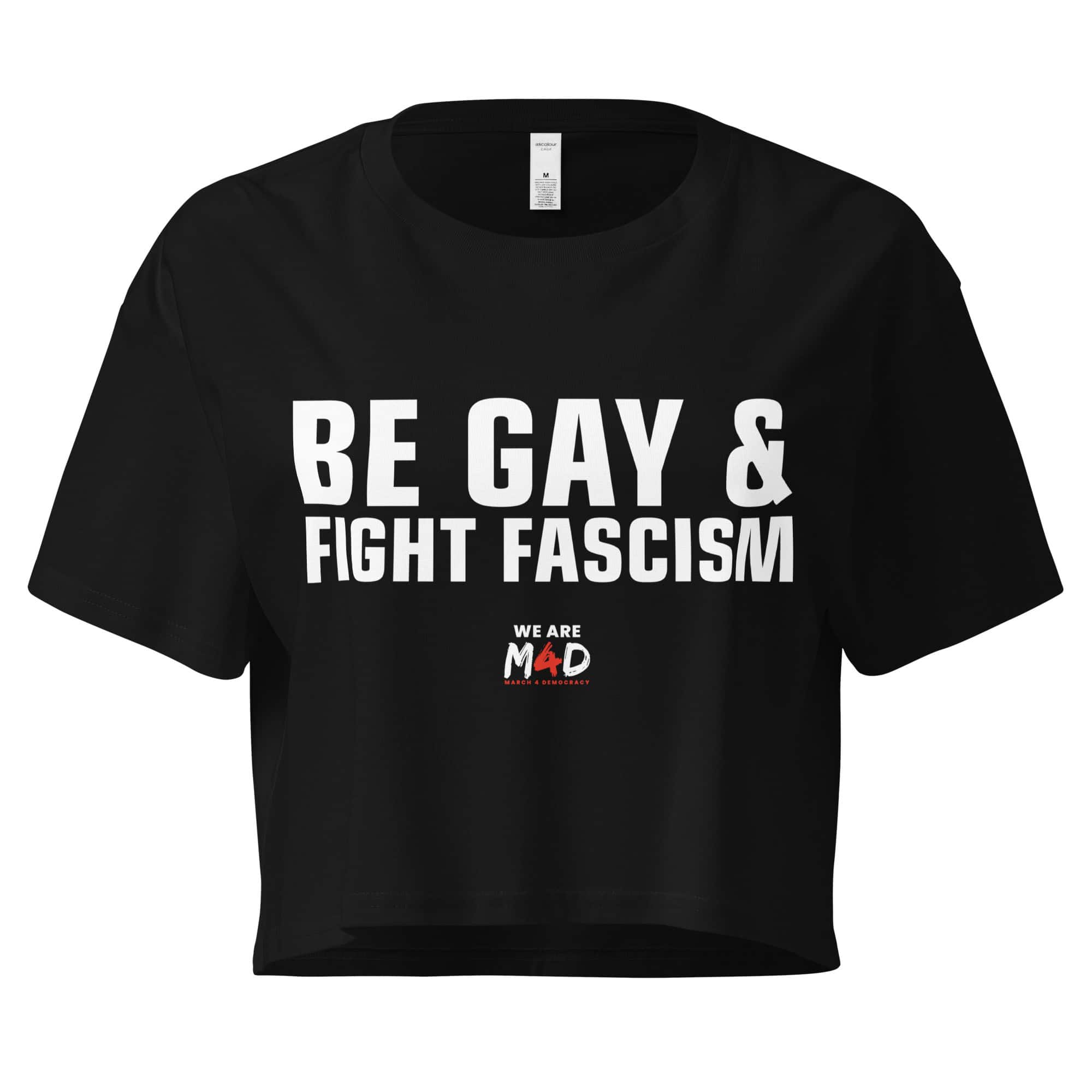 Anti-fascism t-shirt promoting LGBTQ+ rights and democracy, supporting March 4 Democracy movement.