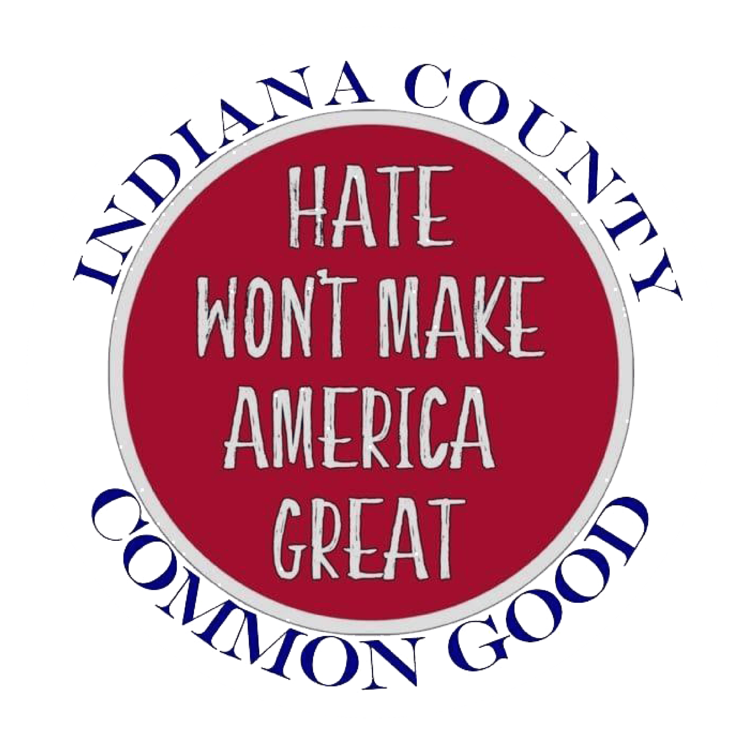 Advocacy logo for Indiana County promoting democracy and unity against hate.