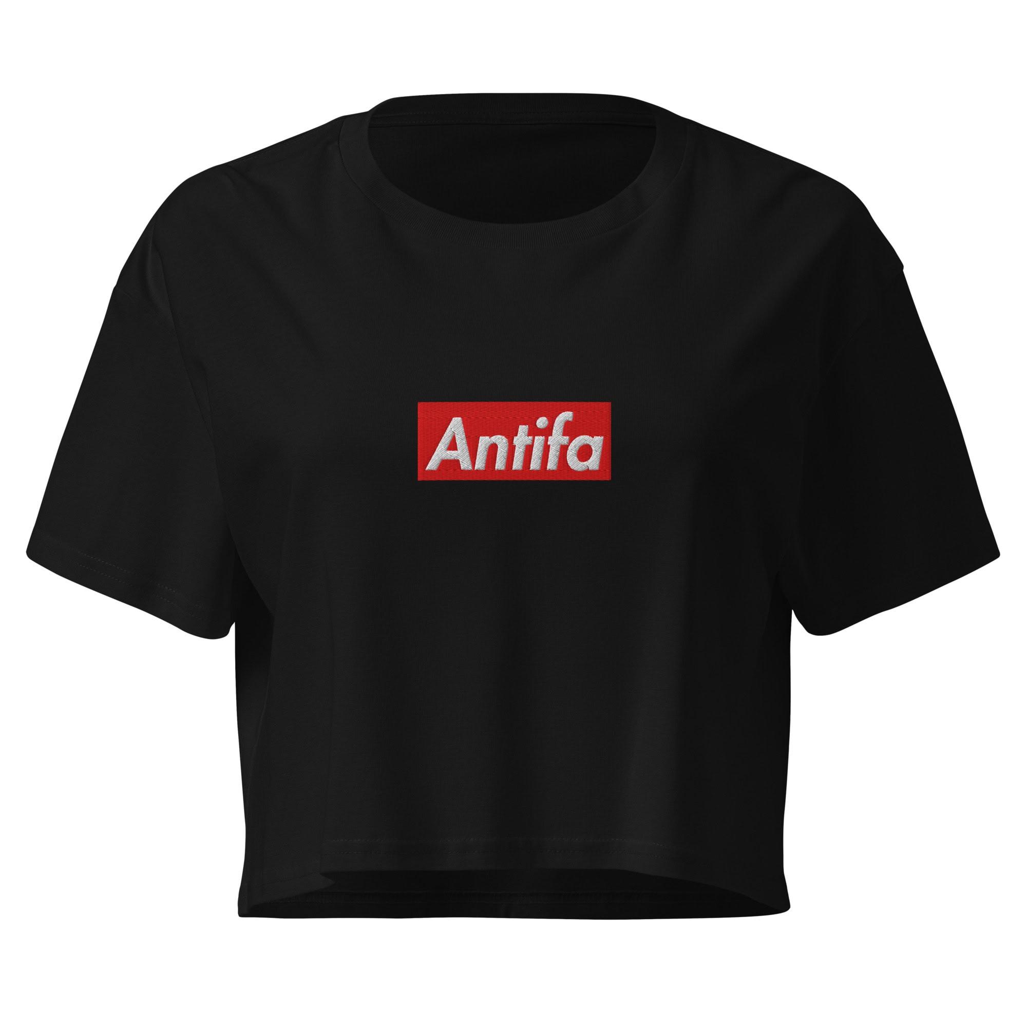 Anti-fascist Antifa crop top for women's activism and protest apparel.